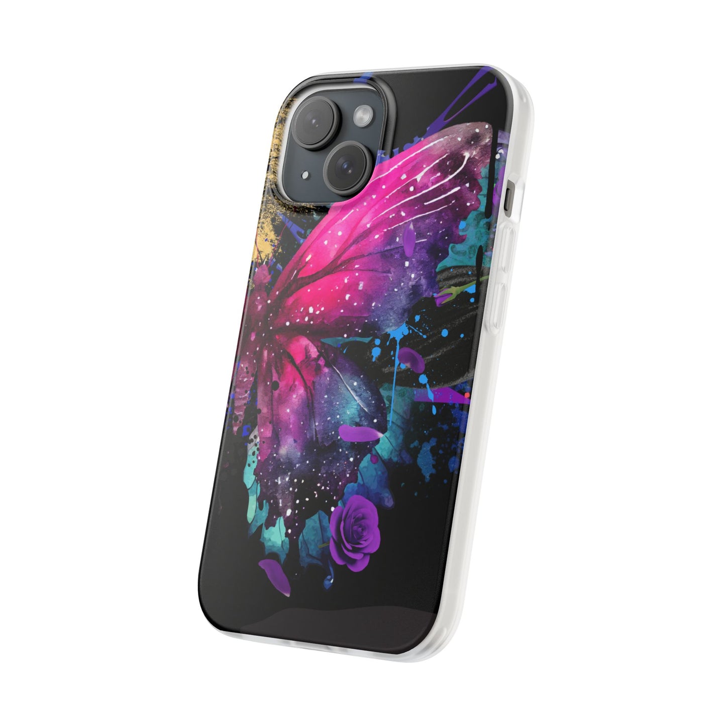 Cosmic Galaxy Butterfly Flexi Phone Case - Vibrant Purple Pink Artistic Protection, Nature-Inspired Cell Phone Cover & Creative Gift