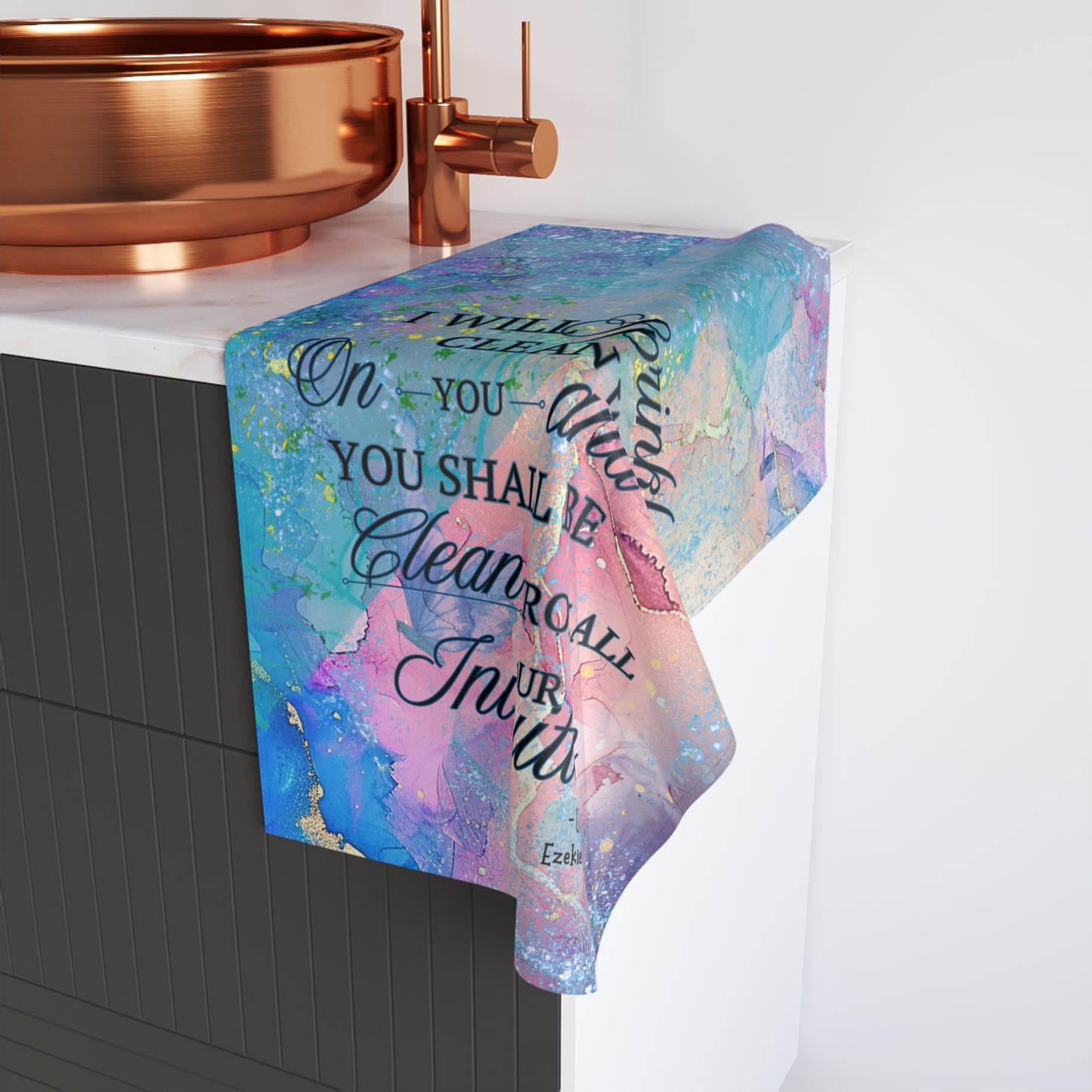 Cleansing Waters Hand Towel - Ezekiel 36:25 'I Will Sprinkle Clean Water' Faith Bathroom Decor