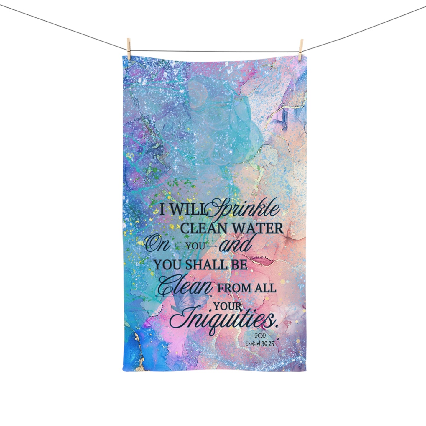 Cleansing Waters Hand Towel - Ezekiel 36:25 'I Will Sprinkle Clean Water' Faith Bathroom Decor