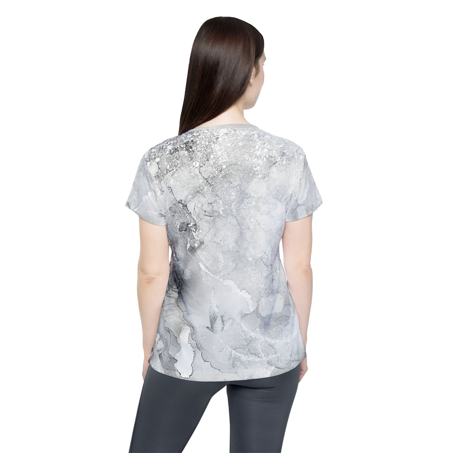Monochrome Watercolor Women's Sports Jersey - Abstract Art Athletic Wear & Classic Grayscale Workout Top