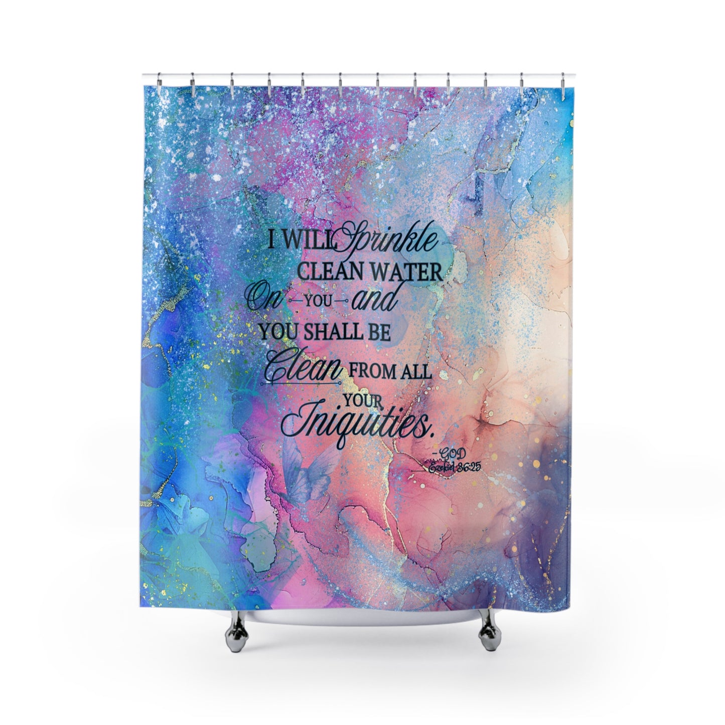 Cleansing Waters Shower Curtain - Ezekiel 36:25 'I Will Sprinkle Clean Water' Faith Bathroom Decor