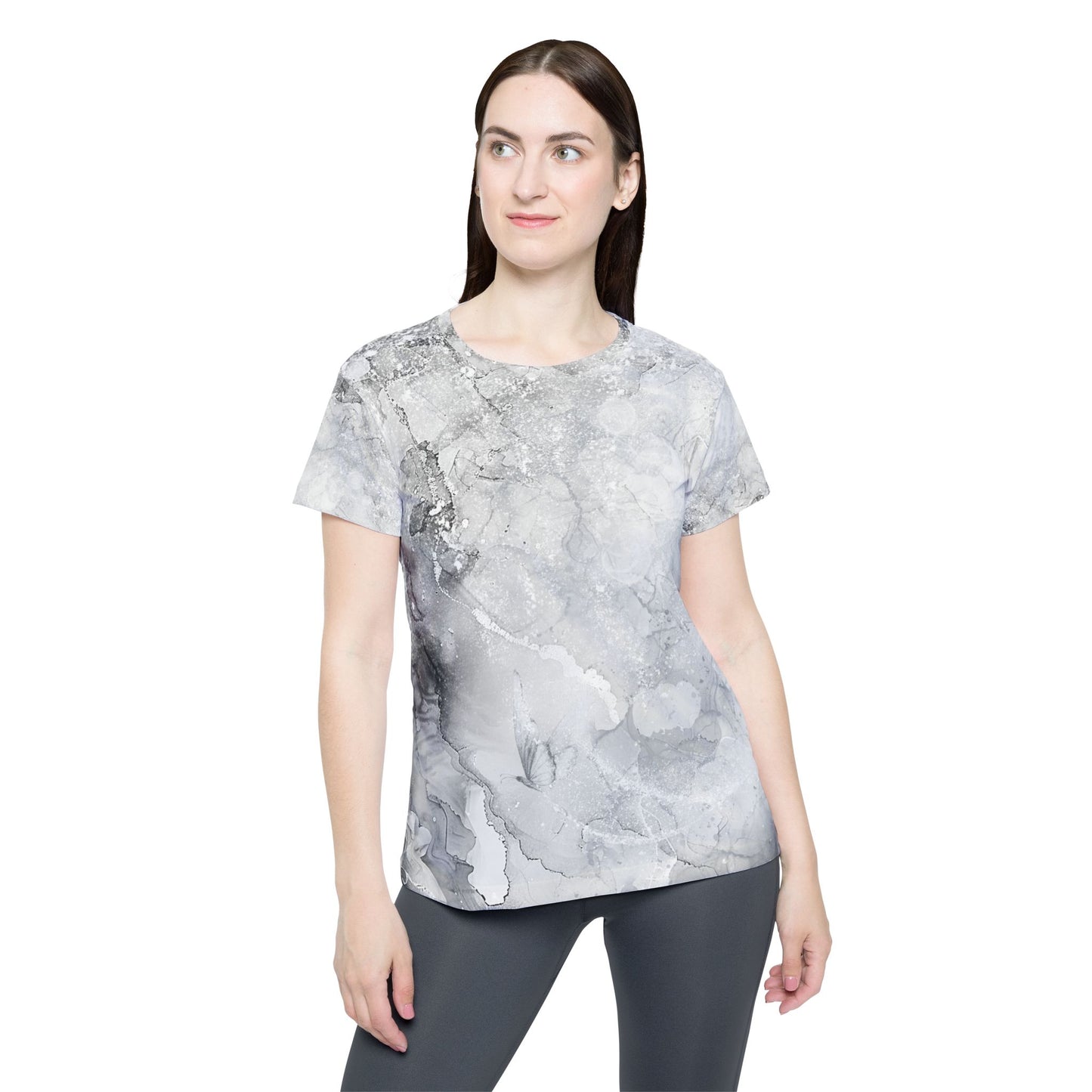 Monochrome Watercolor Women's Sports Jersey - Abstract Art Athletic Wear & Classic Grayscale Workout Top