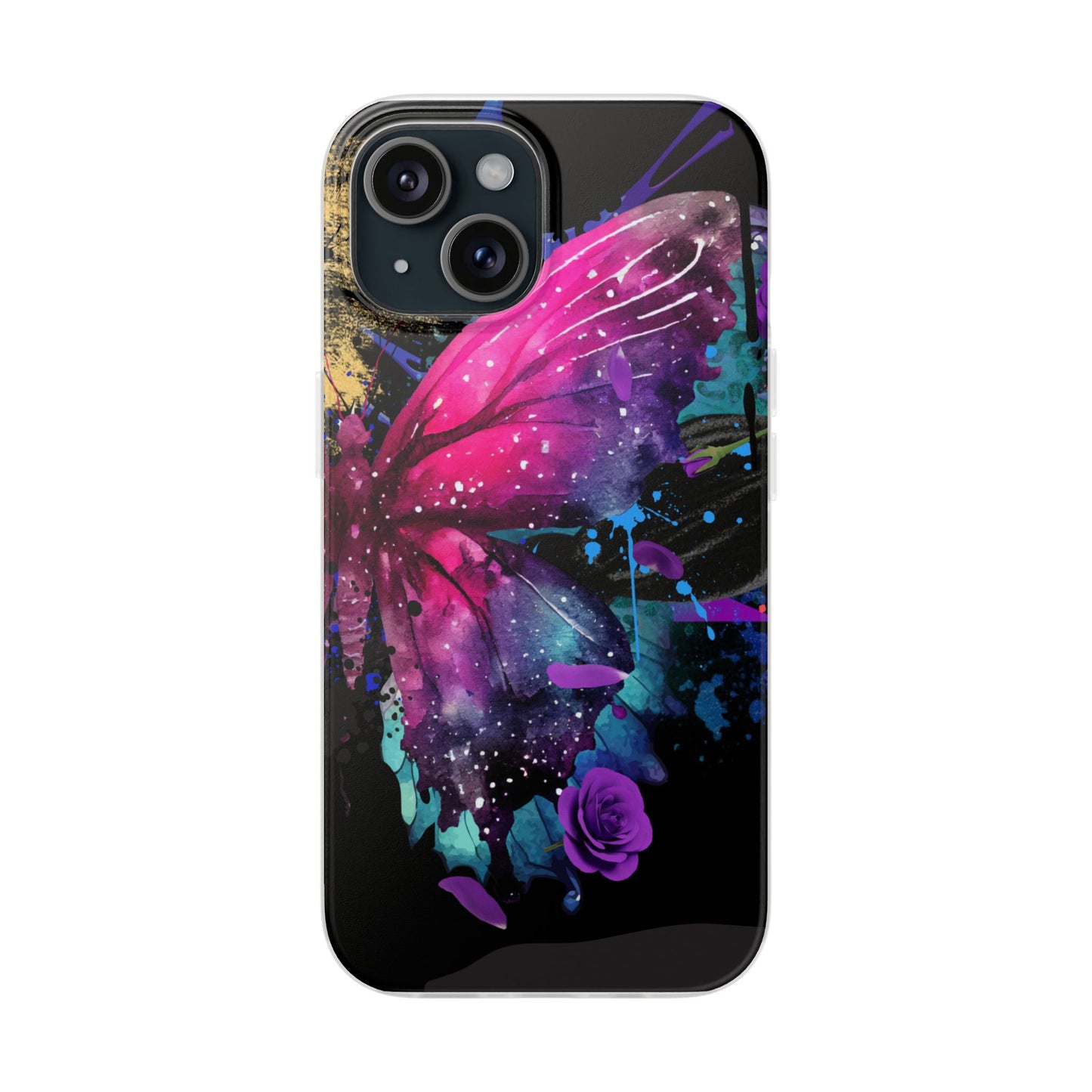 Cosmic Galaxy Butterfly Flexi Phone Case - Vibrant Purple Pink Artistic Protection, Nature-Inspired Cell Phone Cover & Creative Gift