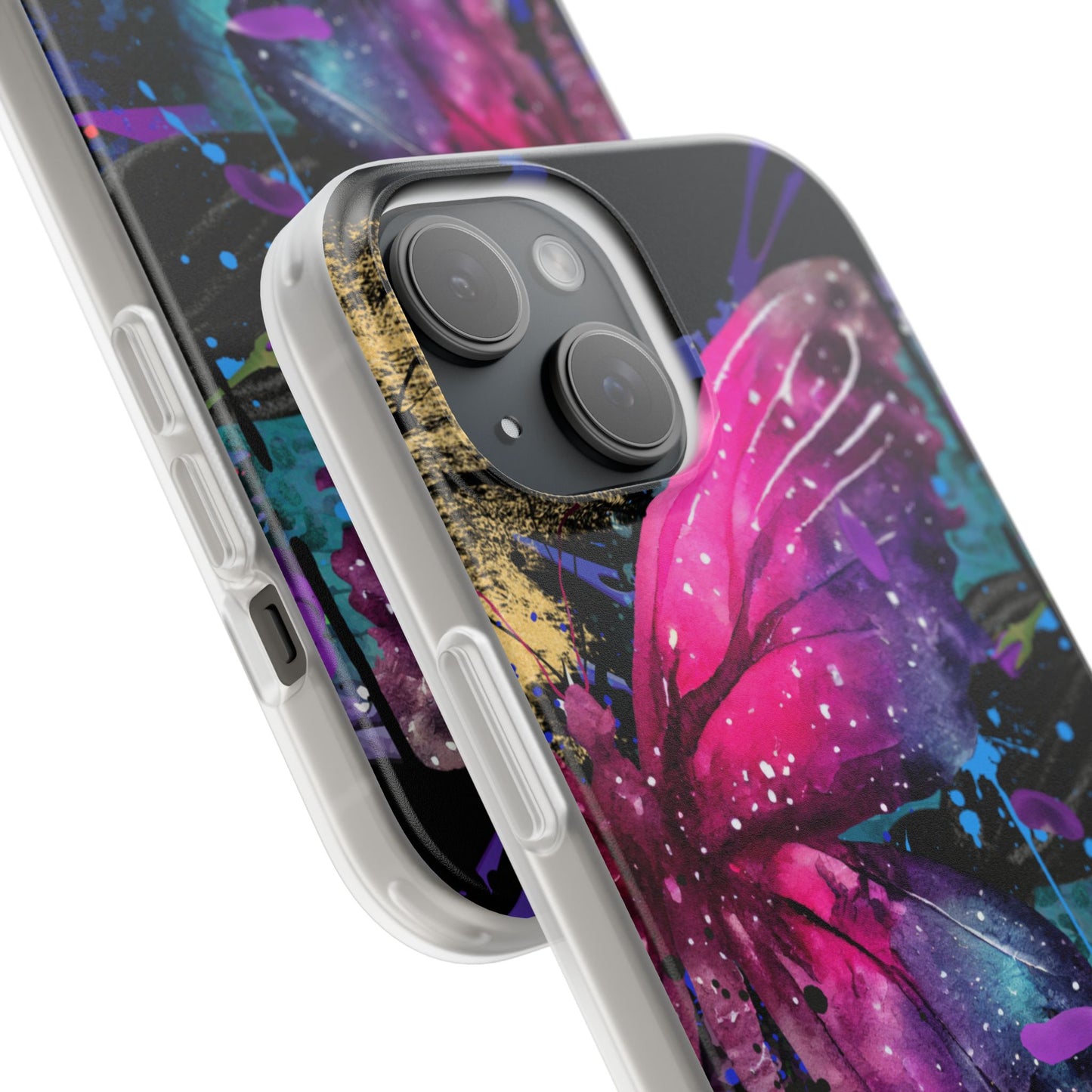 Cosmic Galaxy Butterfly Flexi Phone Case - Vibrant Purple Pink Artistic Protection, Nature-Inspired Cell Phone Cover & Creative Gift