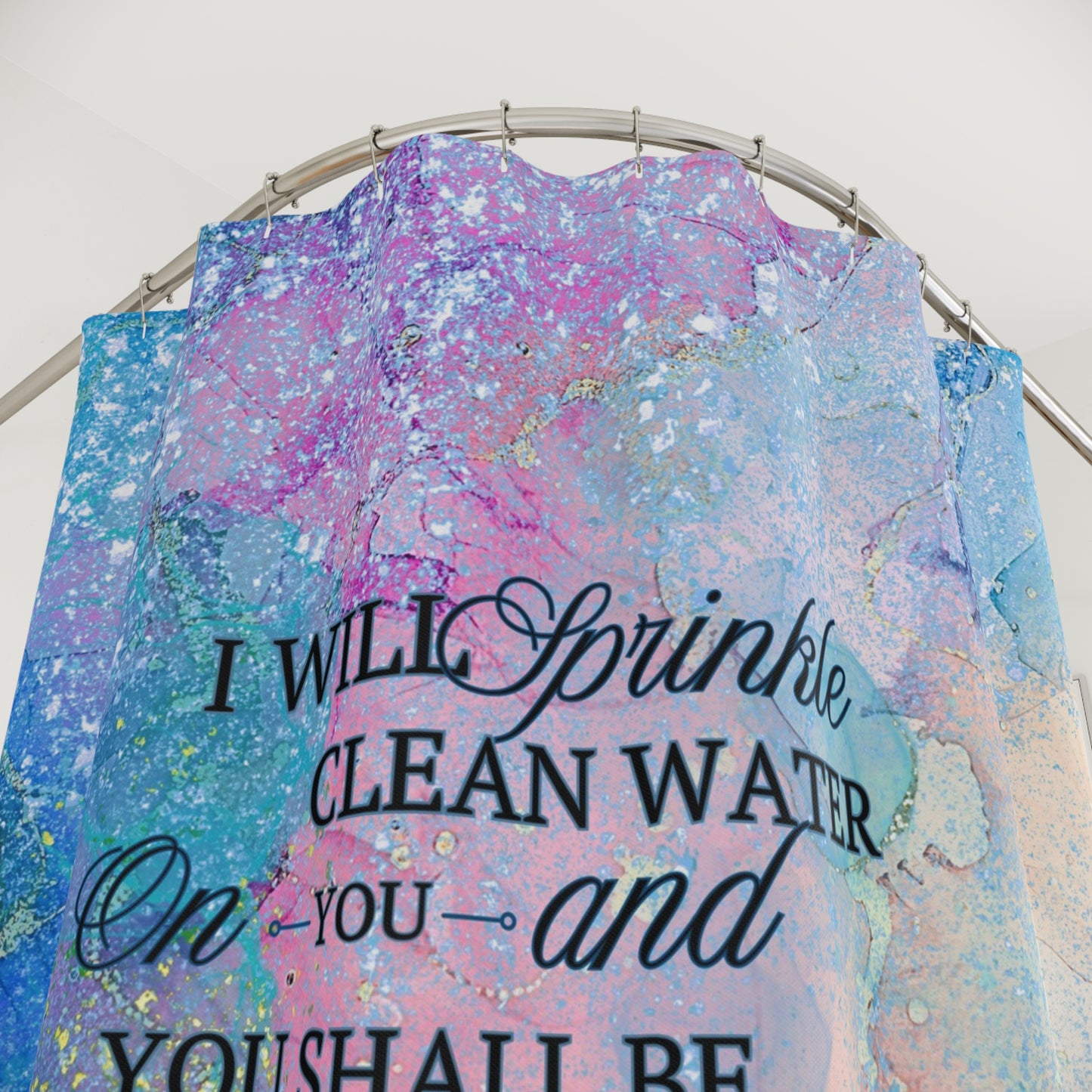 Cleansing Waters Shower Curtain - Ezekiel 36:25 'I Will Sprinkle Clean Water' Faith Bathroom Decor