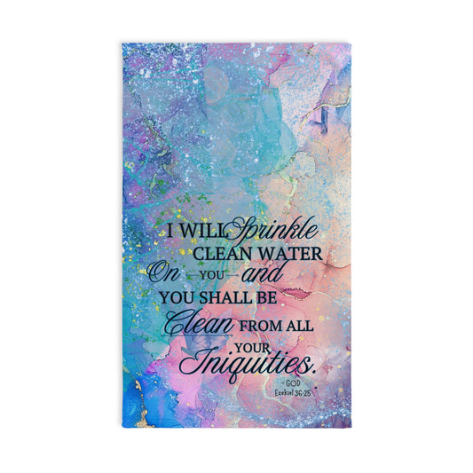 Cleansing Waters Hand Towel - Ezekiel 36:25 'I Will Sprinkle Clean Water' Faith Bathroom Decor
