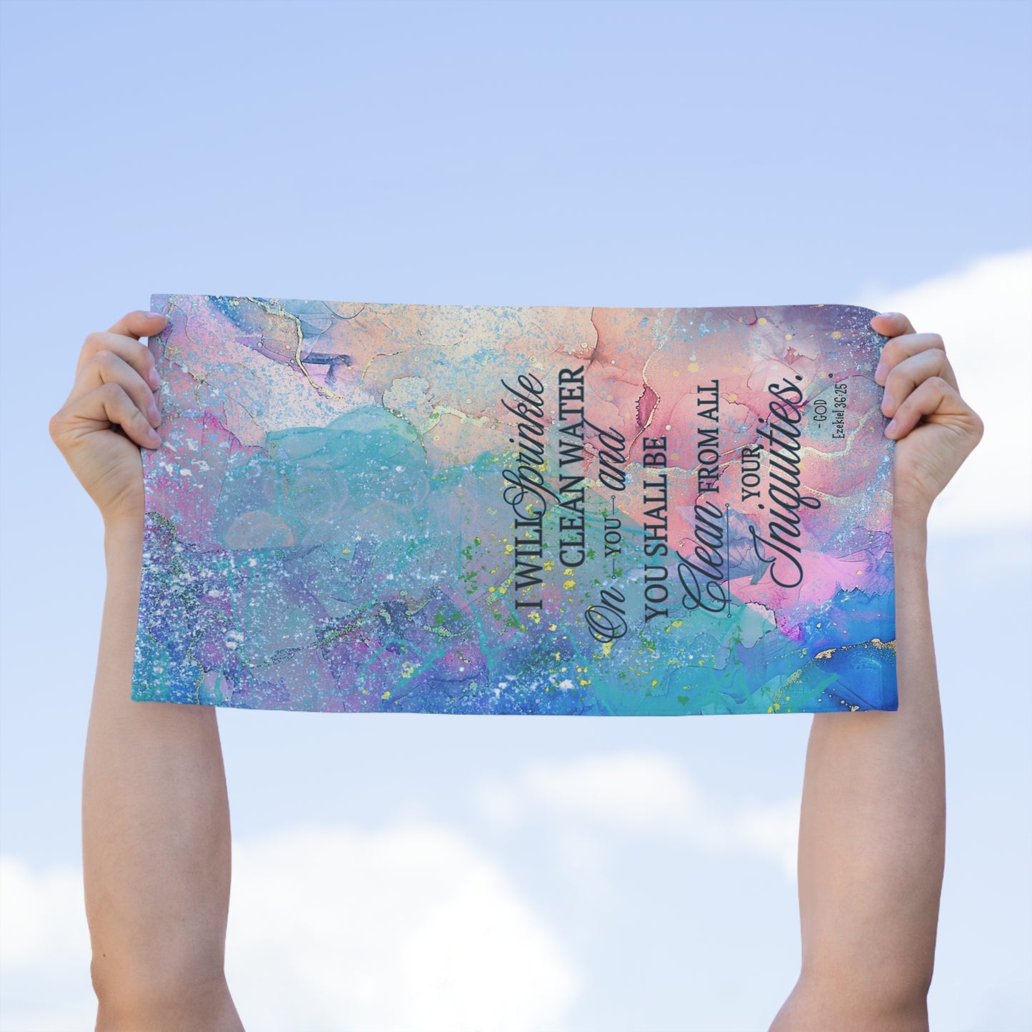 Vibrant Multi Watercolor Rally Towel - Ezekiel 36:25 'I Will Sprinkle Clean Water' Faith-Inspired Gym & Travel Towel