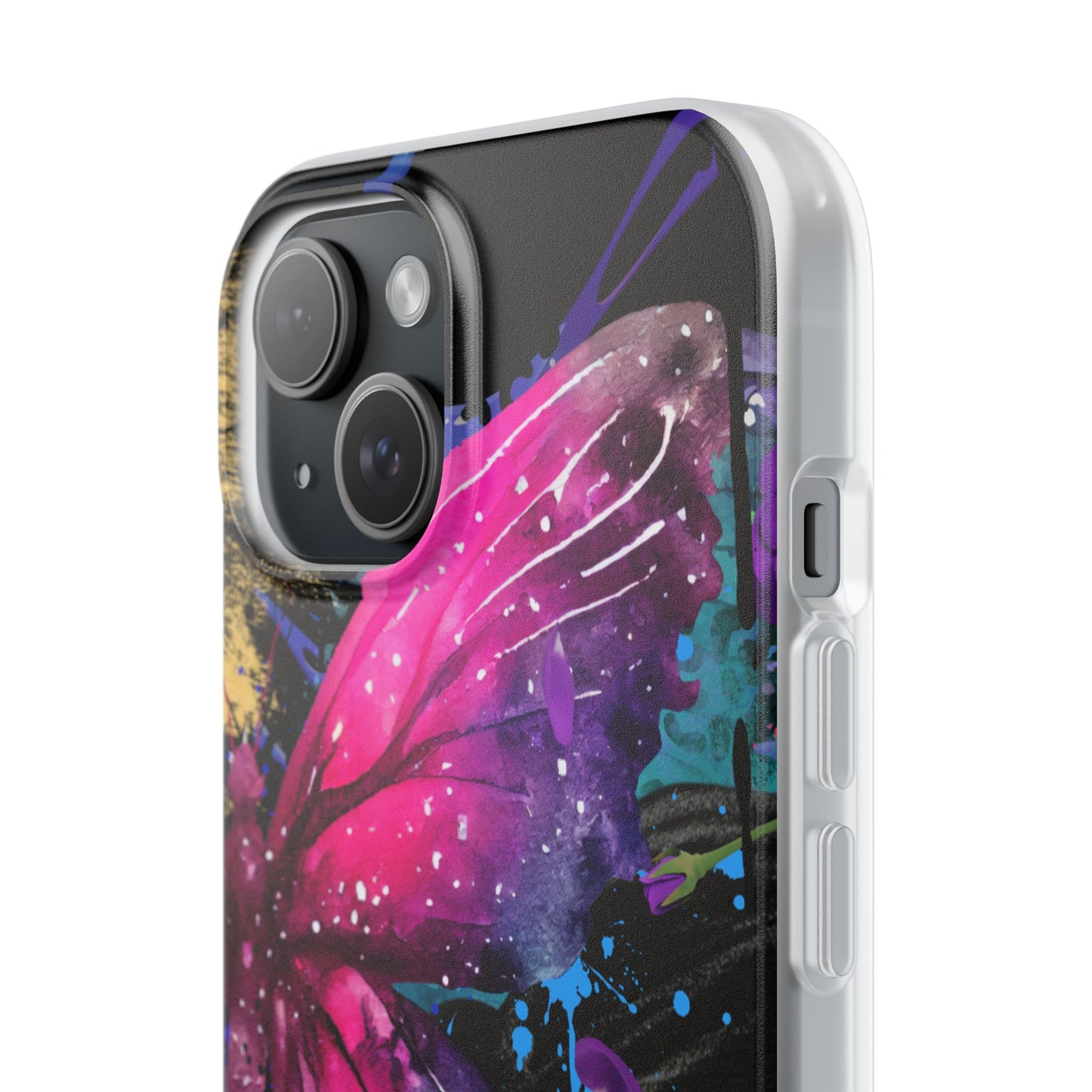 Cosmic Galaxy Butterfly Flexi Phone Case - Vibrant Purple Pink Artistic Protection, Nature-Inspired Cell Phone Cover & Creative Gift