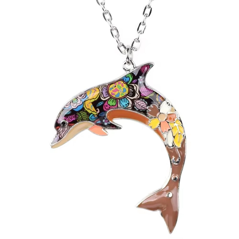 OCEAN Collection Maxi Statement Metal Alloy Choker Dolphin Necklace Chain Collar Pendant Fashion New Enamel Jewelry Women