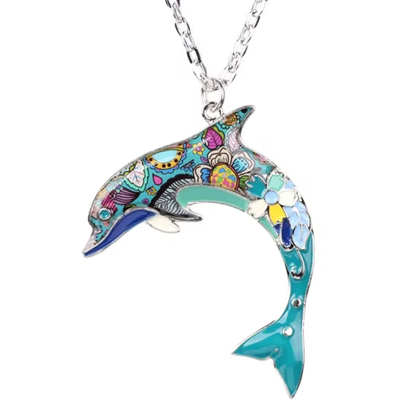 OCEAN Collection Maxi Statement Metal Alloy Choker Dolphin Necklace Chain Collar Pendant Fashion New Enamel Jewelry Women