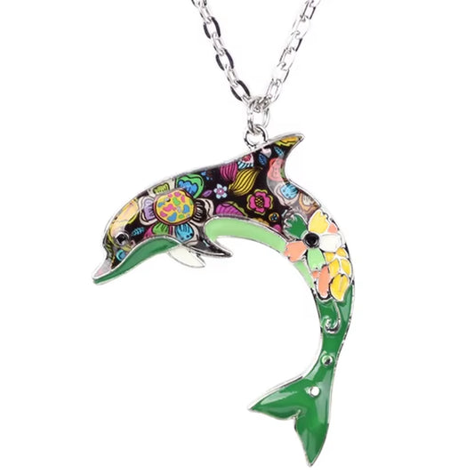 OCEAN Collection Maxi Statement Metal Alloy Choker Dolphin Necklace Chain Collar Pendant Fashion New Enamel Jewelry Women