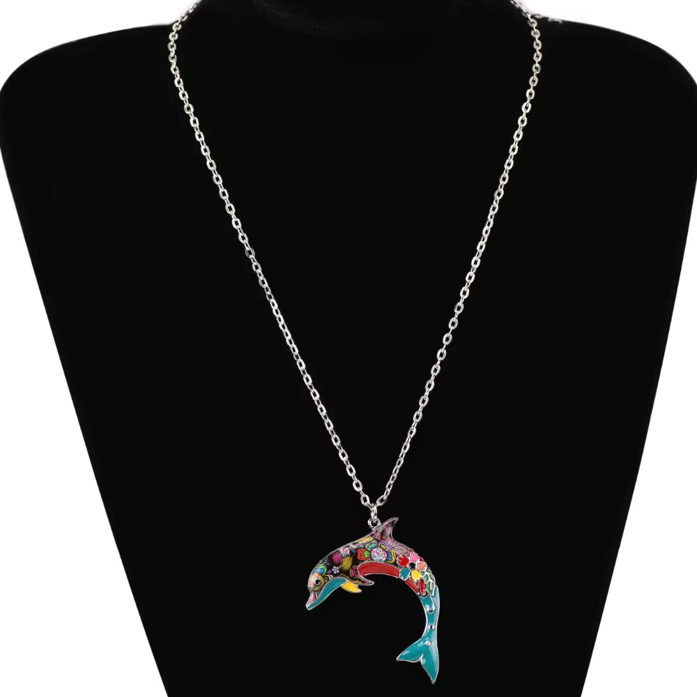 OCEAN Collection Maxi Statement Metal Alloy Choker Dolphin Necklace Chain Collar Pendant Fashion New Enamel Jewelry Women