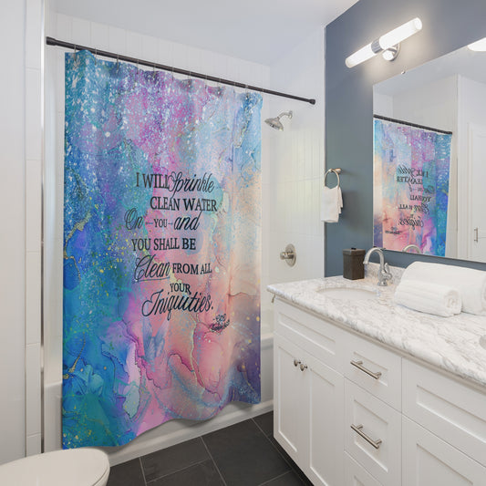 Cleansing Waters Shower Curtain - Ezekiel 36:25 'I Will Sprinkle Clean Water' Faith Bathroom Decor