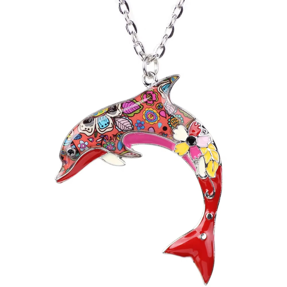 OCEAN Collection Maxi Statement Metal Alloy Choker Dolphin Necklace Chain Collar Pendant Fashion New Enamel Jewelry Women
